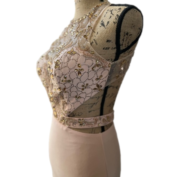 Camille LA VIE Beaded Bodice Gown Blush Pink with Waist & Back Cutouts Size 2 - Picture 4 of 16
